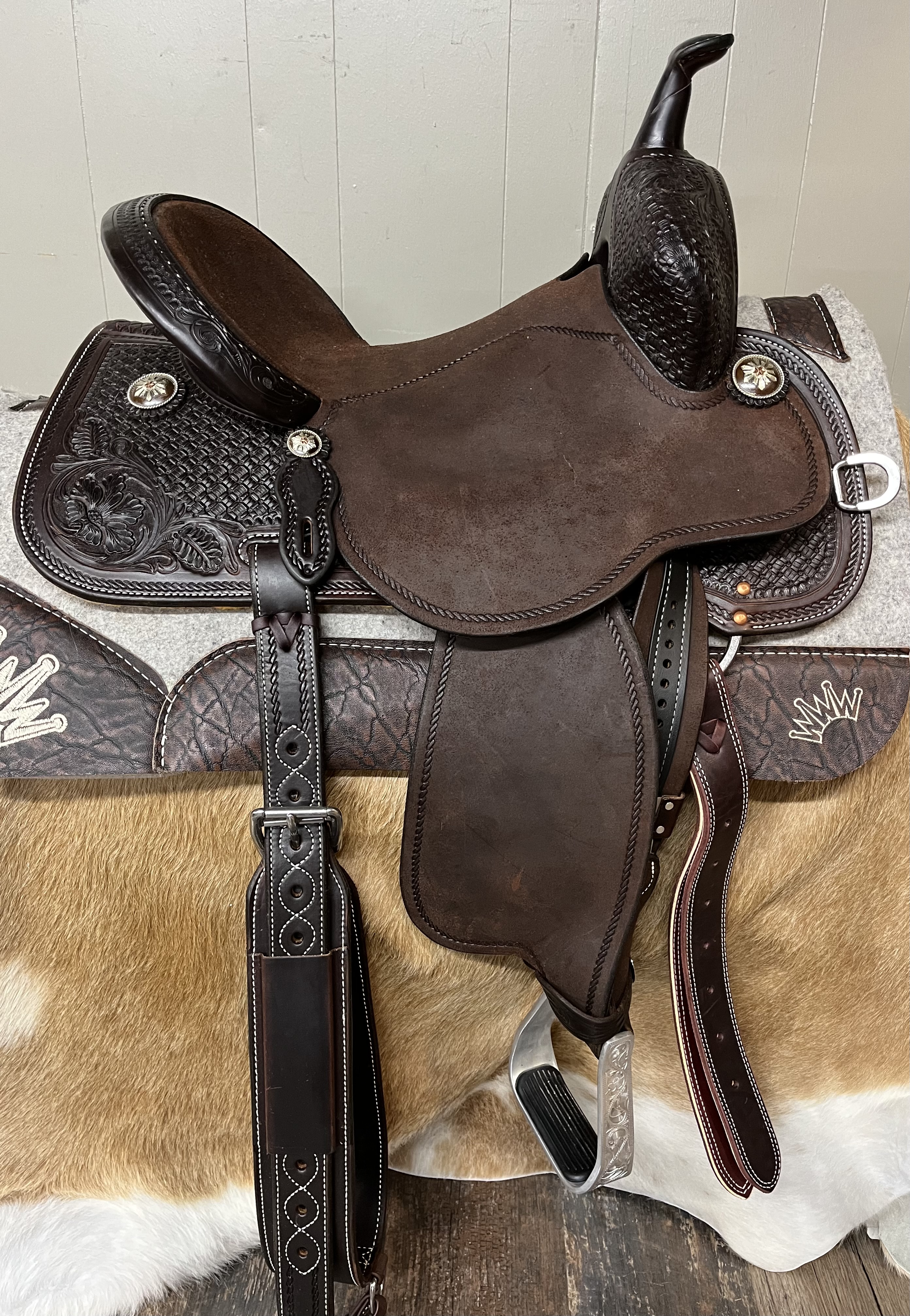 14.5" Chocolate Stingray with Rope Detail Hard Seat by Martin Saddlery