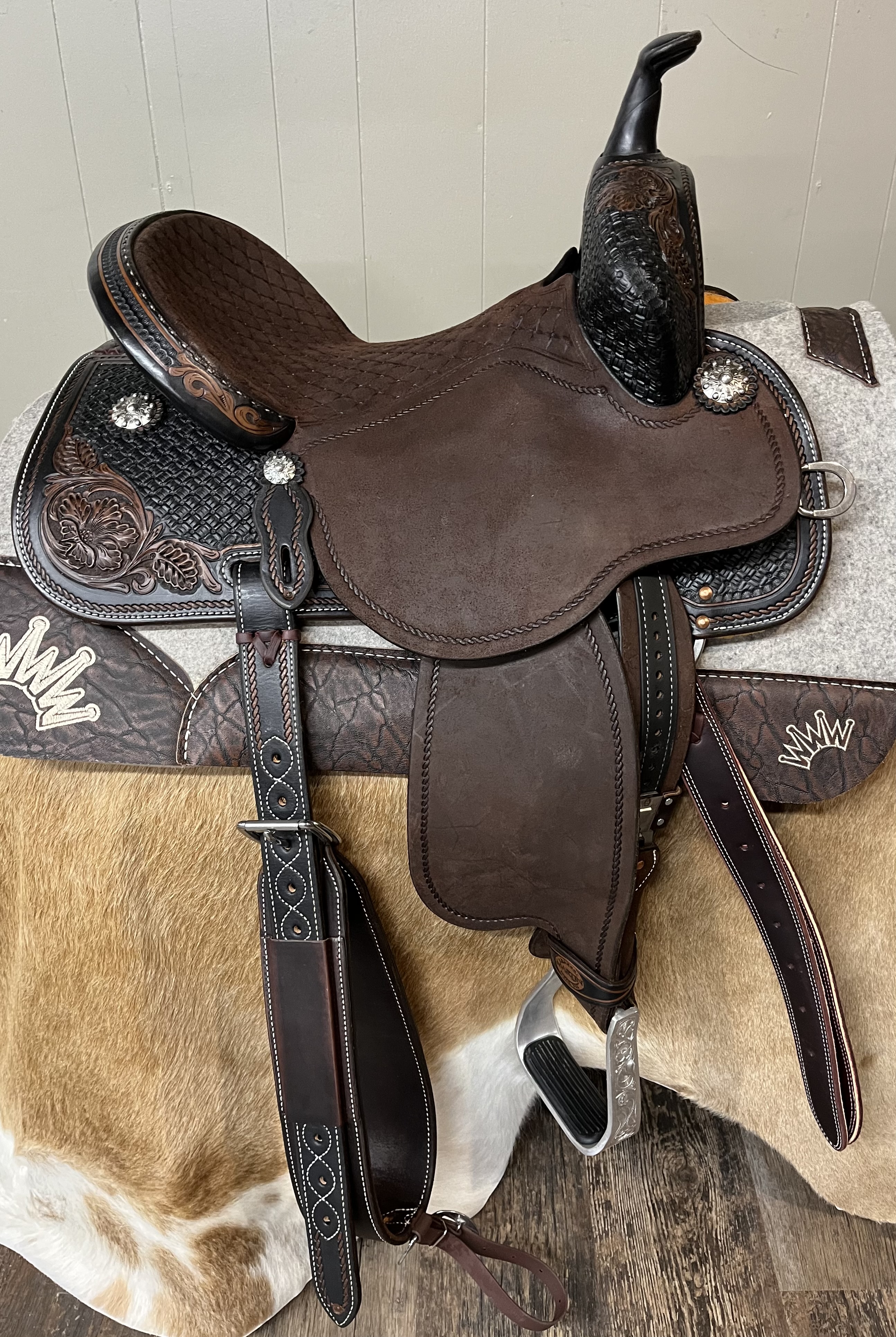 14.5" Natural Leather Stingray with Tooled Hard Seat by Martin Saddlery