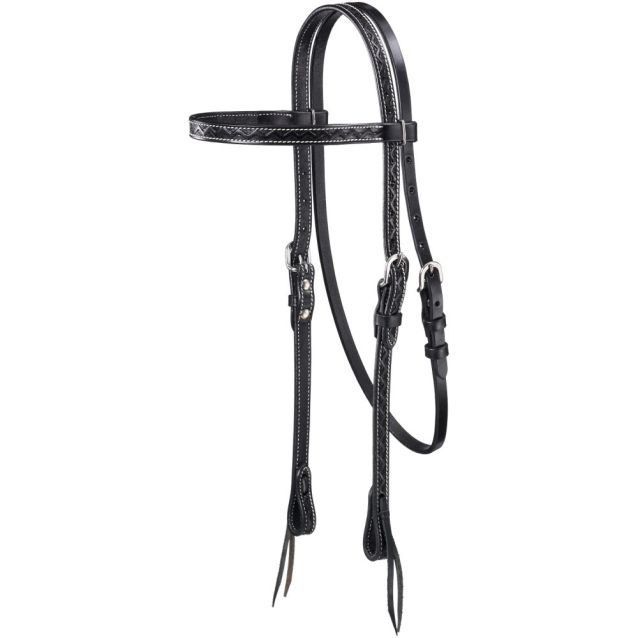 Black Zig-Zag Tooled Browband Headstall by Tough 1